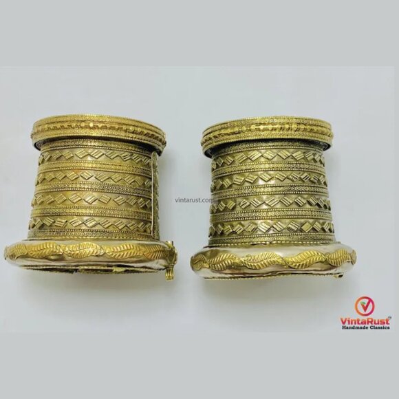 Single Boho Cuff Bracelet- Cuff Bracelet- Afghan Golden Massive Handcuff Hinged - Picture 3 of 9